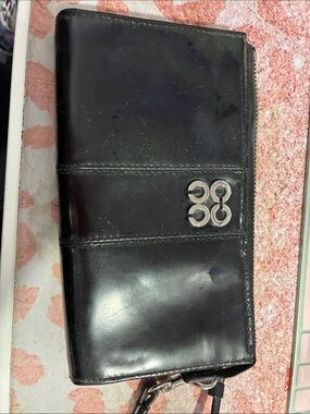 Coach Black Leather Wristlet Clutch with Silver Logo